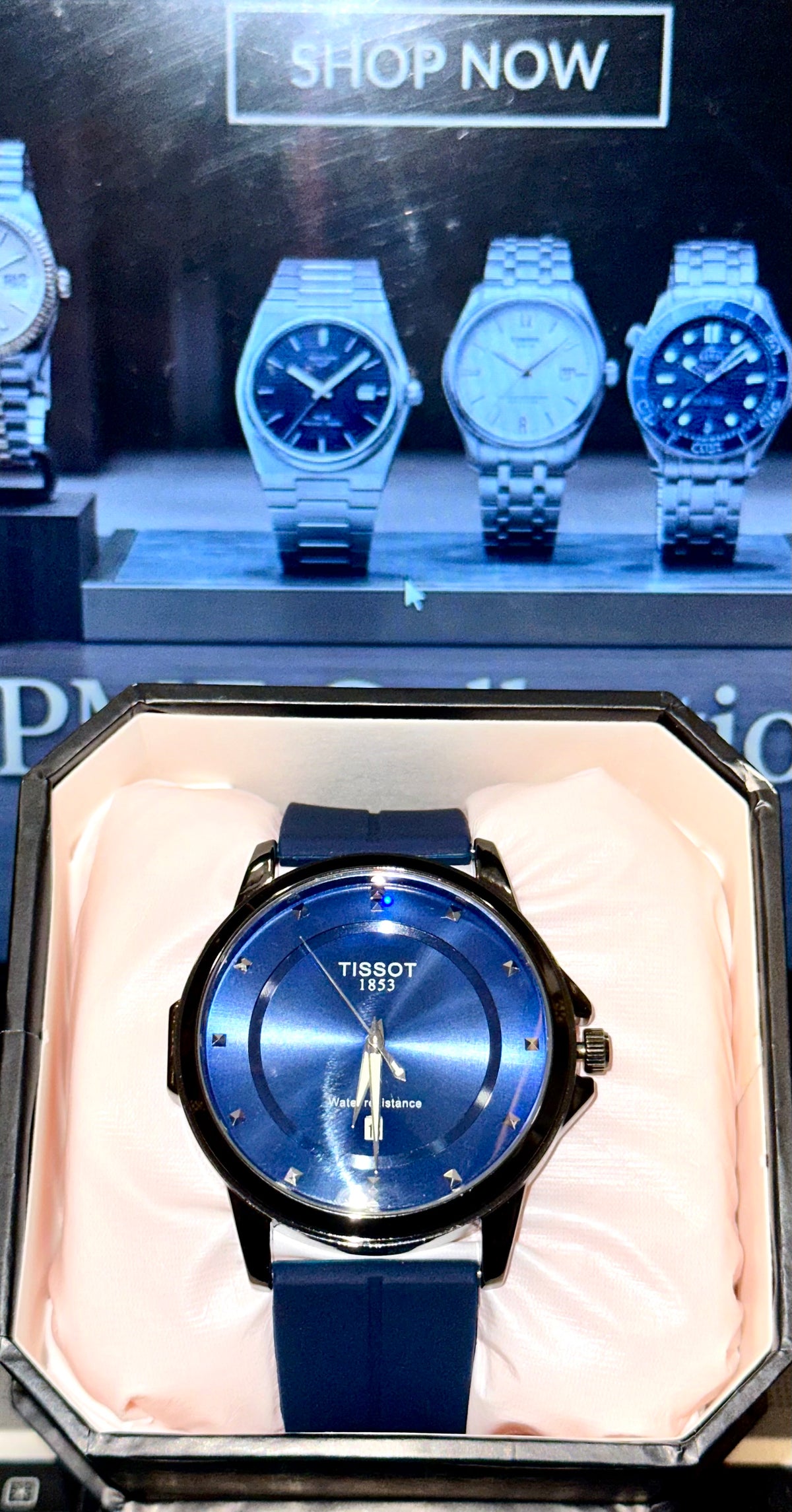 Luxury Blue Dial Men’s Watch – Premium Tissot 1853 Style, Stainless Steel Case & Silicone Strap