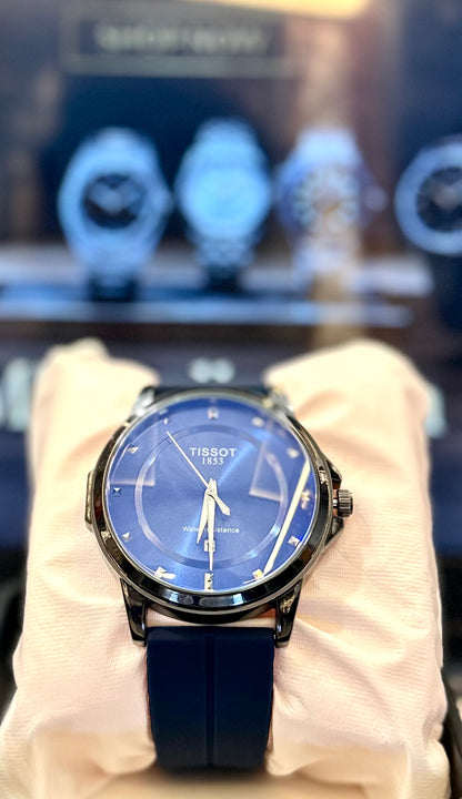Luxury Blue Dial Men’s Watch – Premium Tissot 1853 Style, Stainless Steel Case & Silicone Strap