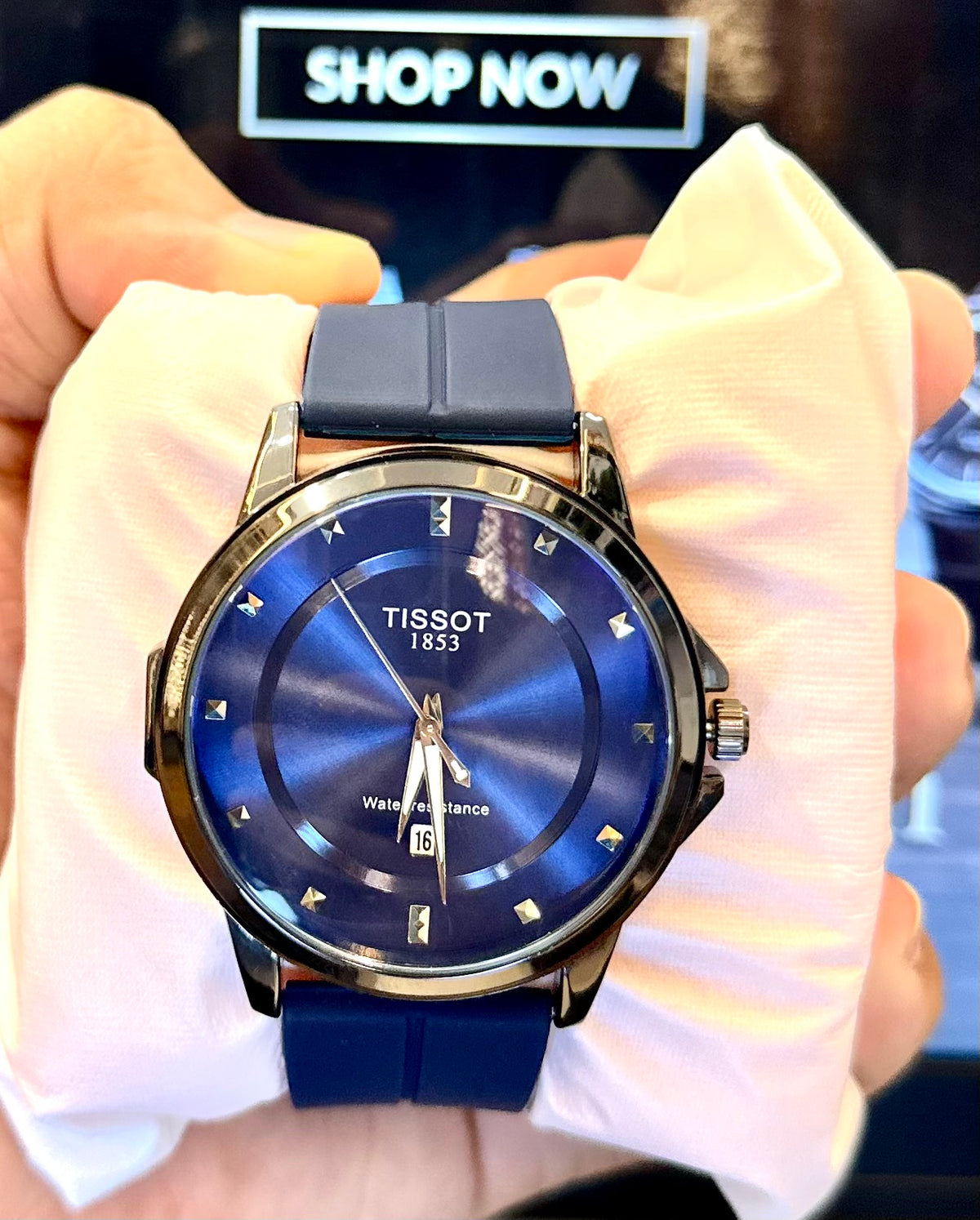 Luxury Blue Dial Men’s Watch – Premium Tissot 1853 Style, Stainless Steel Case & Silicone Strap