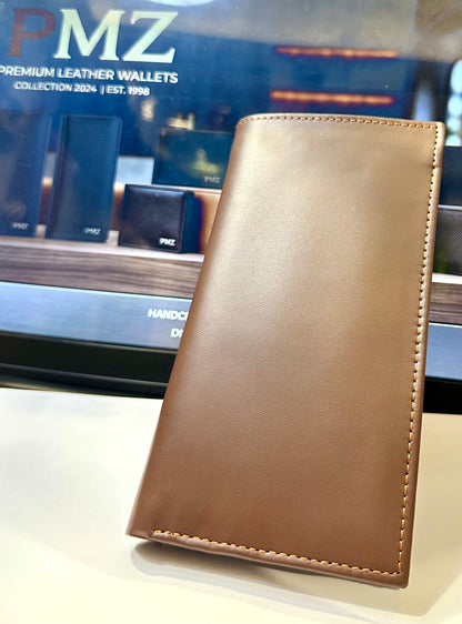 PMZ Premium Genuine Leather Long Wallet for Men | RFID-Style Multi-Card Bifold Wallet with Zipper Pocket