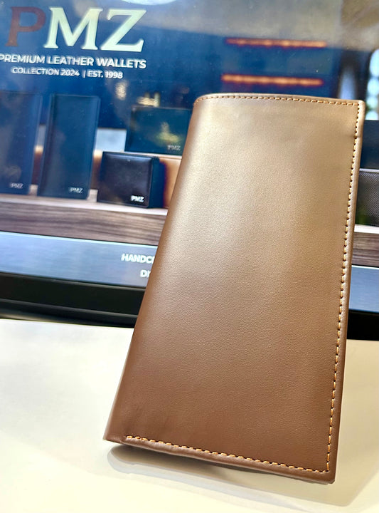 PMZ Premium Genuine Leather Long Wallet for Men | RFID-Style Multi-Card Bifold Wallet with Zipper Pocket
