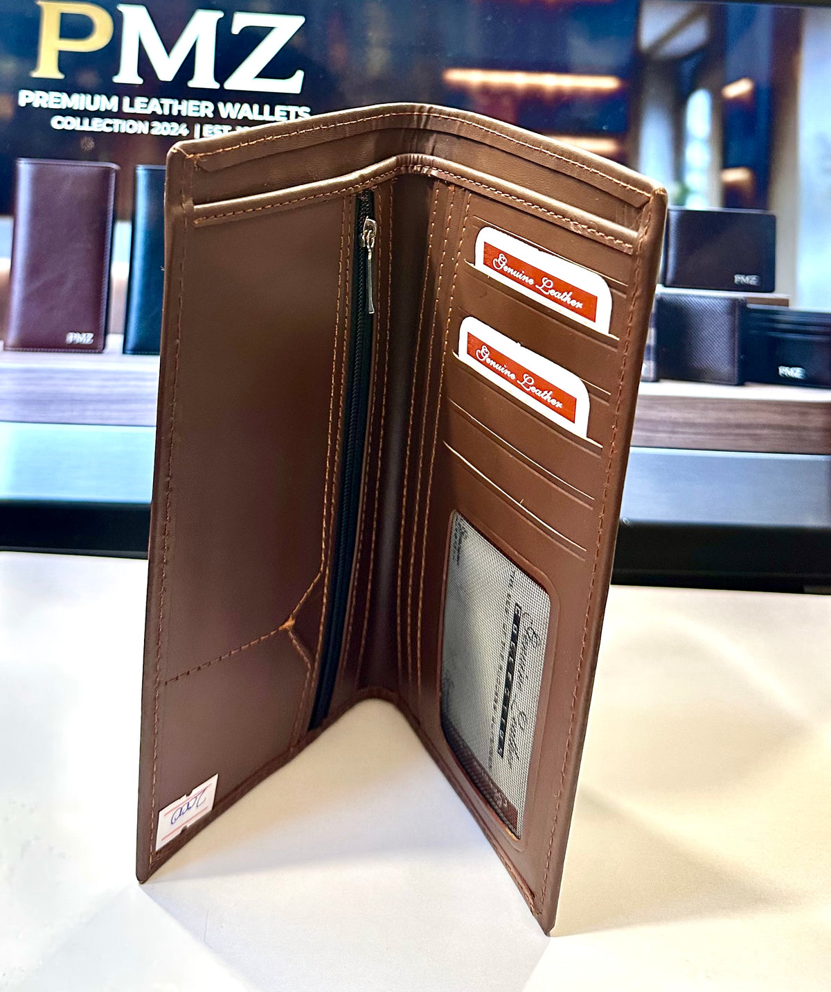 PMZ Premium Genuine Leather Long Wallet for Men | RFID-Style Multi-Card Bifold Wallet with Zipper Pocket