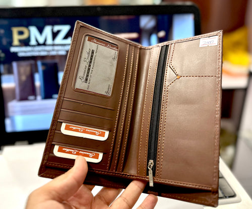 PMZ Premium Genuine Leather Long Wallet for Men | RFID-Style Multi-Card Bifold Wallet with Zipper Pocket